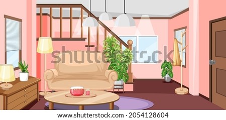 Living room interior design with furnitures illustration