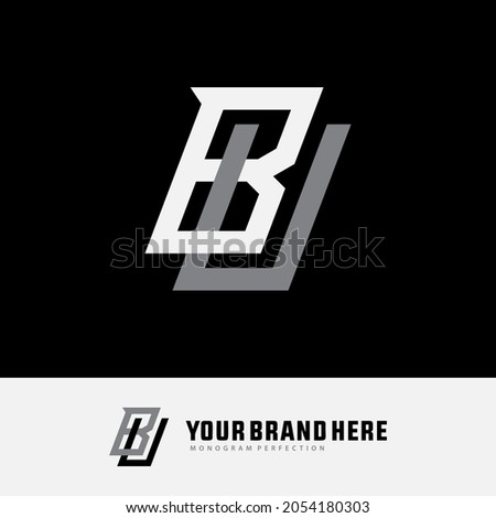 Monogram logo, Initial letters B, U, BU or UB, white and grey color on black background