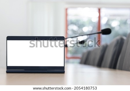 Blank sign board with a blurred background in the meeting room. with copy space