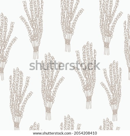 Hand drawn vector minimal floral boho seamless pattern in trendy line art style. Feminine fashion botanical background. 