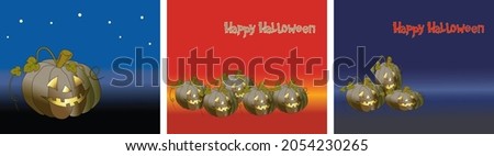Set of horizontal Halloween banners with different big pumpkins at night and place for author's text. Can be used for holiday design, party invitation, greeting cards.