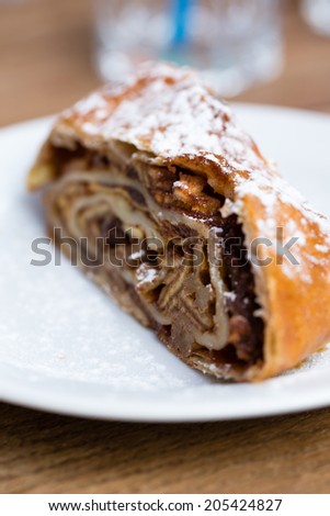 Traditional apple strudel with sugar