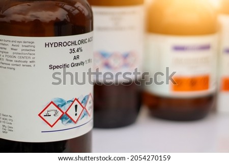 hydrochloric acid, a chemical used in laboratories and dangers Royalty-Free Stock Photo #2054270159