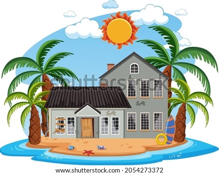 Abandon beach house on the island illustration