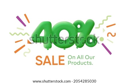 Special summer sale banner 40% discount in form of 3d balloons Green design seasonal shopping promo advertisement illustration 3d numbers for tag offer label Enjoy Discounts Up to 40% off