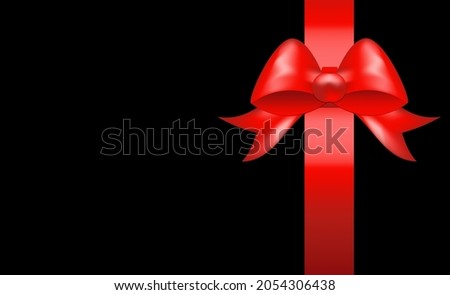 Red bow with horizontal ribbon on Black Background with Copy Space. Black Friday design for poster, banner, promotion, business, shopping template,discount event,commercial.vector illustration