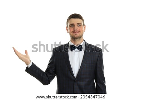 Businessman in classic suit isolated on white background, space for text.