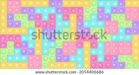 Background of popit bricks - trendy silicon fidget toys. Antistress addictive toy for fidget in rainbow pastel colors. Bubble sensory developing popit for kids fingers. Cartoon vector illustration. Royalty-Free Stock Photo #2054406686