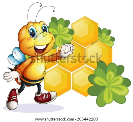 Illustration of a smiling bee on a white background