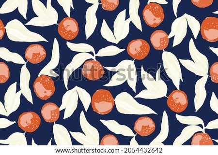 oranges on a dark background, paint seamless pattern