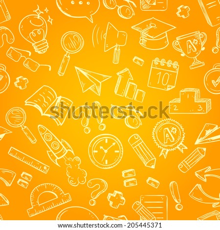 Back to school seamless pattern with classroom and lesson objects for science and education