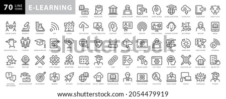 Collection of e-learning related line icons. 48x48 Pixel Perfect. Editable stroke Royalty-Free Stock Photo #2054479919