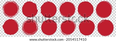 set of vector red round brush painted ink stamp circle banner on transparent background	