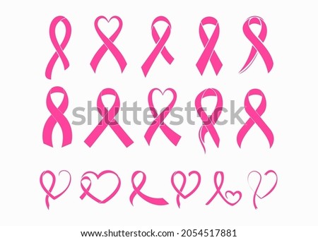 Pink Ribbon Bundle Design Vector. Breast Cancer Awareness. Cancer Survivor. Hearts Love Pink Ribbon. Breast cancer campaign