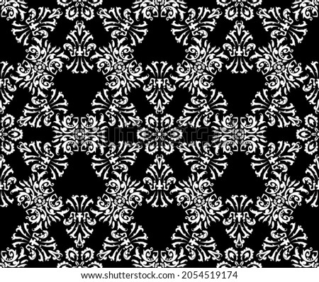 Elegant floral background. Rich seamless damask pattern. Black and white color. Vector graphic vintage pattern. For fabric, tile, wallpaper or packaging.