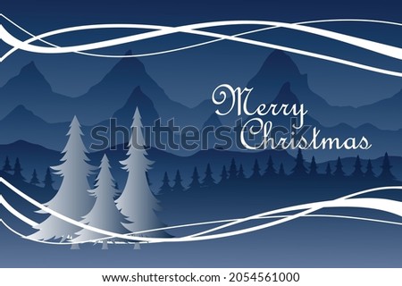 Vector illustration: Winter Mountains landscape with pine forest. Christmas background