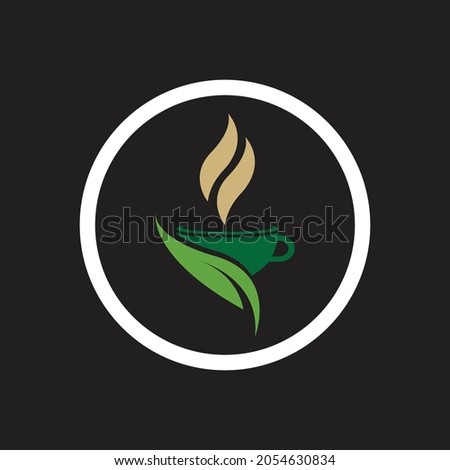 leaf shoots green organic tea mug leaf logo symbol design idea
on black background