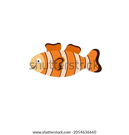 Cute clownfish in cartoon style. Isolated element. Print with a fish for kids. Vector illustration