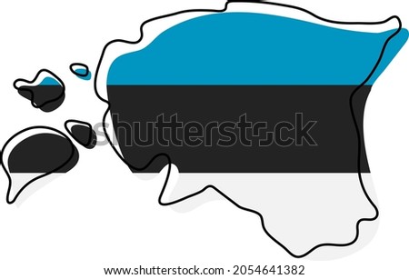 Stylized outline map of Estonia with national flag icon. Flag color map of Estonia vector illustration.