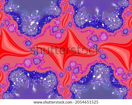 A hand drawing pattern made of red pink and glittery fuchsia and blue 