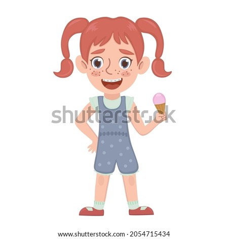 vector illustration of a girl with ice cream. children's illustration. happy character. cartoon style