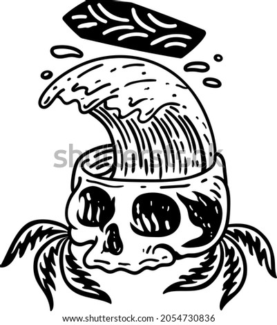 Island skull illustration.Isolated on white background.Stylization.Vector graphic symbol.