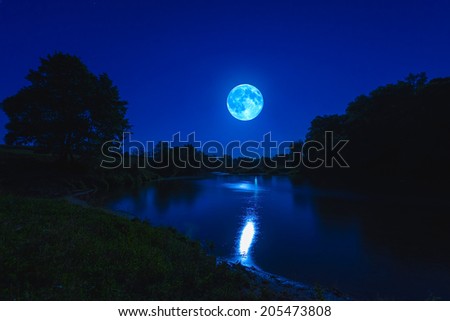 night landscape nature river view with haze