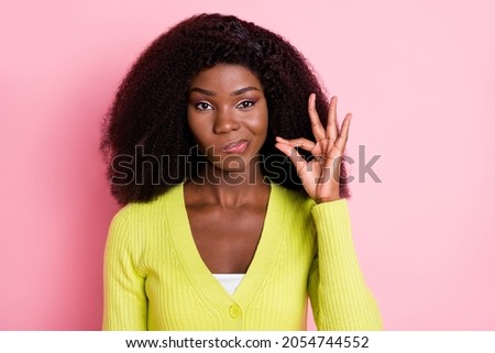 Portrait of pretty dark skin person arm fingers show shut up near lips isolated on pink color background Royalty-Free Stock Photo #2054744552