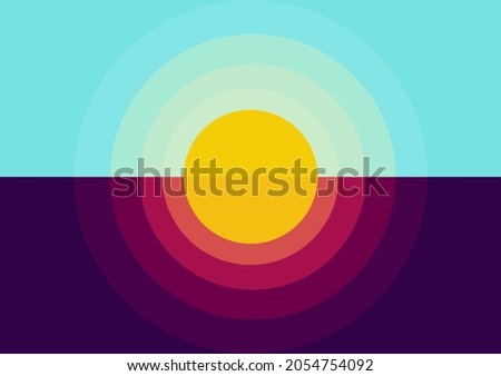 sunrise and sunset illustration, sunrise with bright blue sky color and sunset with beautiful orange and purple blend sky, with conceptual design Royalty-Free Stock Photo #2054754092
