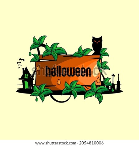 vector illustration halloween, signboard, house, owl
