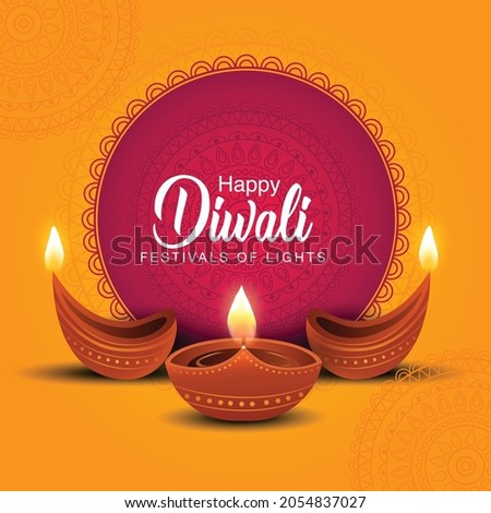 Indian festival Happy Diwali with Diwali props, holiday Background, Diwali celebration greeting card, vector illustration design. Royalty-Free Stock Photo #2054837027