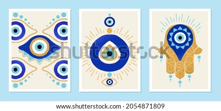 Set of turkish eye. Collection of images with local flavor. Multicultural, international. Contemporary art, protection from spirits. Cartoon flat vector illustrations isolated on white background Royalty-Free Stock Photo #2054871809