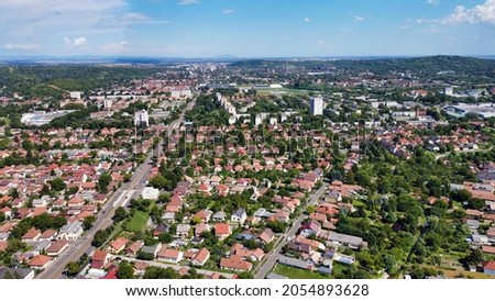 View of residential buildings and the road on the outskirts of Miskolc. Hungary. Europe Royalty-Free Stock Photo #2054893628
