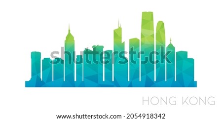Hong Kong Low Poly Skyline Clip Art City Design. Geometric Polygon Graphic Horizon Icon. Vector Illustration Symbol.