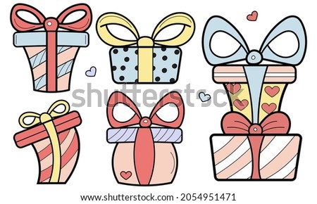 set of gift boxes in doodle style