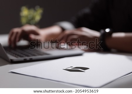 Student writing college or university application. Apply to school. Admission or grant. Teacher and computer. Principal or headmaster working in office. Royalty-Free Stock Photo #2054953619