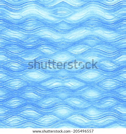 Blue wave seamless pattern. Watercolor painting.