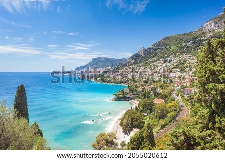 View on Monaco Monte-Carlo from Roquebrune-Cap-Martin, Provemce, Cote d'Azure, France Royalty-Free Stock Photo #2055020612