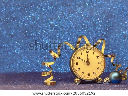 Christmas background. Christmas card. Clock showing New Year's Eve. Copy space