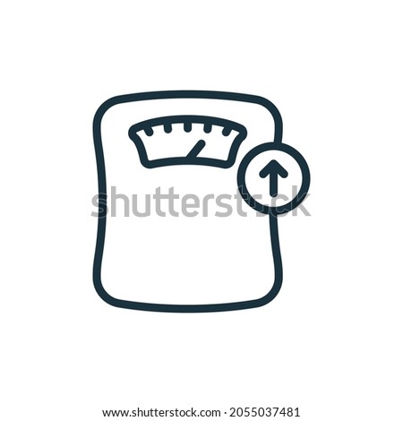 Weighing Machine Line Icon. Weight Gain Concept. Weight Control Concept Linear Pictogram. Bathroom Floor Scales Outline Icon. Editable Stroke. Isolated Vector Illustration. Royalty-Free Stock Photo #2055037481