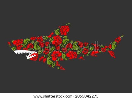 Flower shark. Marine predator made of flowers. vector illustration