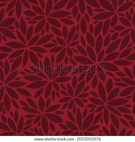 Burgundy floral seamless vector pattern. Dark deep red flower design on maroon background. Elegant, modern, abstract, organic illustration. Decorative repeating wallpaper texture print.  Royalty-Free Stock Photo #2055055076