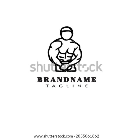 bodybuilding pose logo cartoon icon design template black isolated modern vector illustration