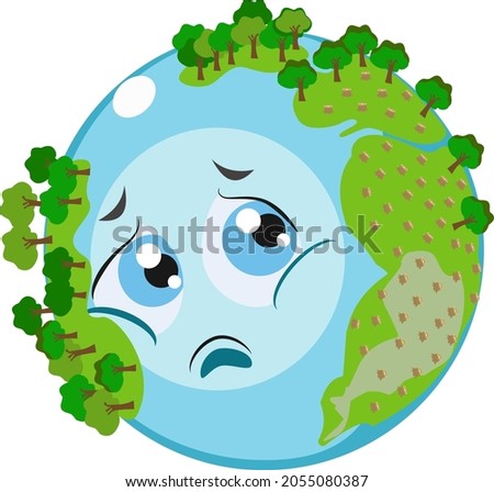 Illustration vector graphic of an expression of the earth's sadness due to illegal logging which causes the forest to be barren.Perfect for posters, logos about earth day.