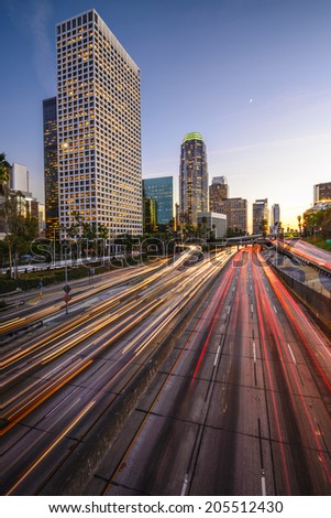 Los Angeles, California, USA downtown skyline at twilight.