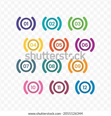 Vector illustration of circle number bullet points from one to twelve with a transparent background (PNG).