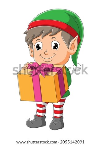 The elf boy with the santa hat is giving the gift of illustration