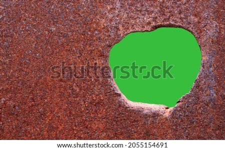 Rust of metals.Corrosive rust on old iron with holes. Use as illustration for presentation.corrosion.Background rusty texture. green screen.                         