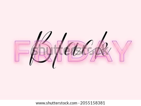 Black Friday Neon Sign on pink background, vector illustration. Handwritten script, neon glass stylised typography letters. November fashion sale, minimalist banner for Black Friday event.