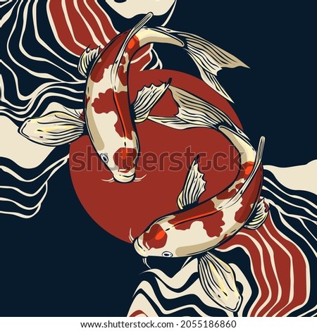 Red and Blue Japanese Fish illustration